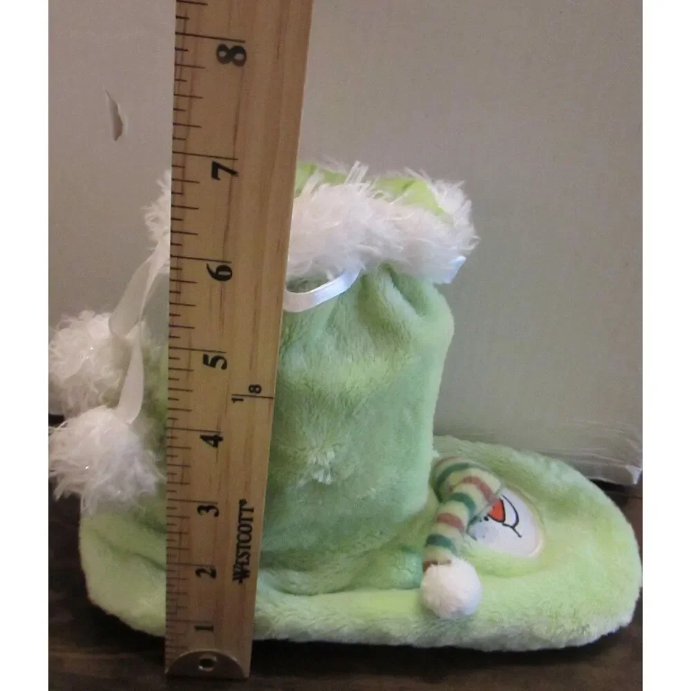 Ganz girl's snowman bootie slippers green, white pom-poms snowman hat